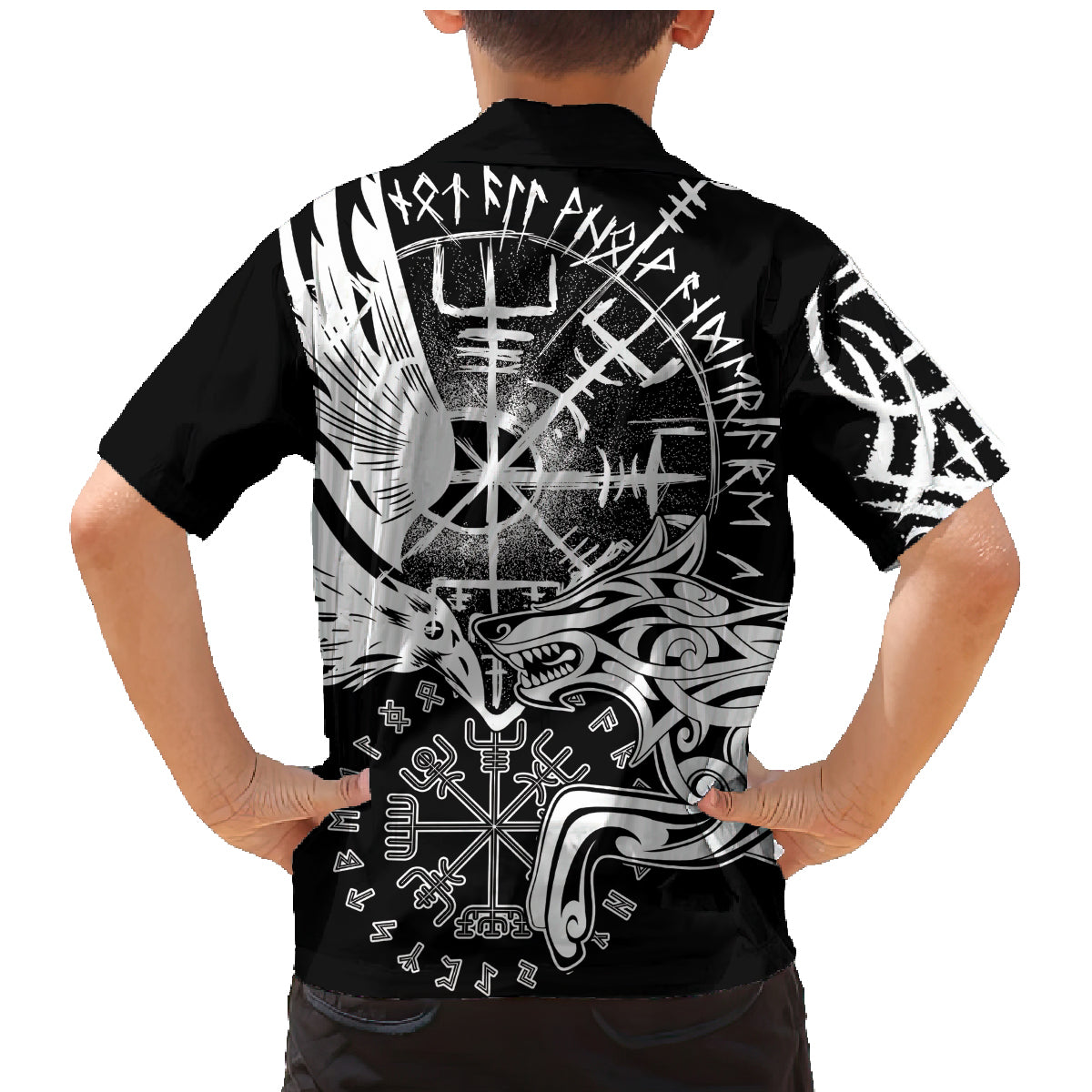 Vikings Raven and Wolf Family Matching Mermaid Dress and Hawaiian Shirt with Aegishjalmur Unique LT9 - Wonder Print Shop