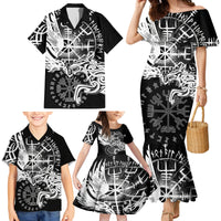 Vikings Raven and Wolf Family Matching Mermaid Dress and Hawaiian Shirt with Aegishjalmur Unique LT9 - Wonder Print Shop