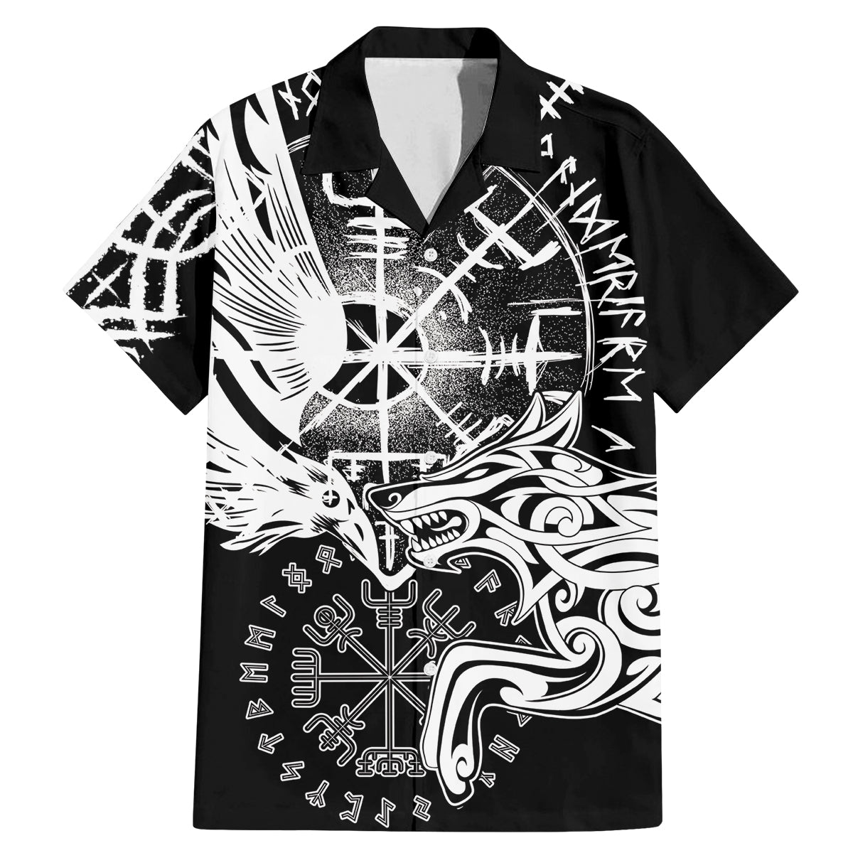 Vikings Raven and Wolf Family Matching Mermaid Dress and Hawaiian Shirt with Aegishjalmur Unique LT9 - Wonder Print Shop