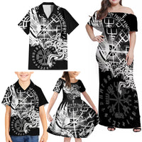 Vikings Raven and Wolf Family Matching Off Shoulder Maxi Dress and Hawaiian Shirt with Aegishjalmur Unique LT9 - Wonder Print Shop