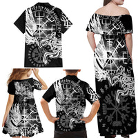 Vikings Raven and Wolf Family Matching Off Shoulder Maxi Dress and Hawaiian Shirt with Aegishjalmur Unique LT9 - Wonder Print Shop