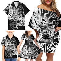 Vikings Raven and Wolf Family Matching Off Shoulder Short Dress and Hawaiian Shirt with Aegishjalmur Unique LT9 - Wonder Print Shop
