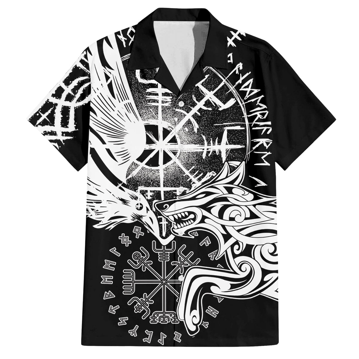 Vikings Raven and Wolf Family Matching Off Shoulder Short Dress and Hawaiian Shirt with Aegishjalmur Unique LT9 - Wonder Print Shop
