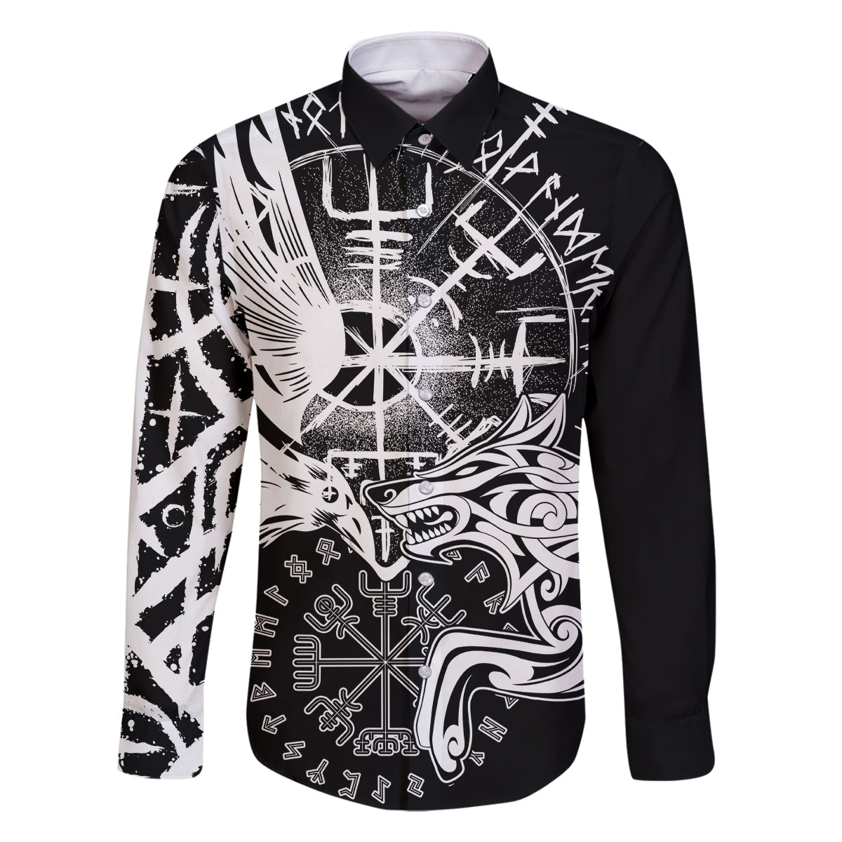 Vikings Raven and Wolf Family Matching Off Shoulder Short Dress and Hawaiian Shirt with Aegishjalmur Unique LT9 - Wonder Print Shop