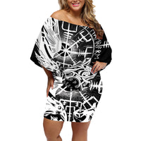 Vikings Raven and Wolf Family Matching Off Shoulder Short Dress and Hawaiian Shirt with Aegishjalmur Unique LT9 - Wonder Print Shop