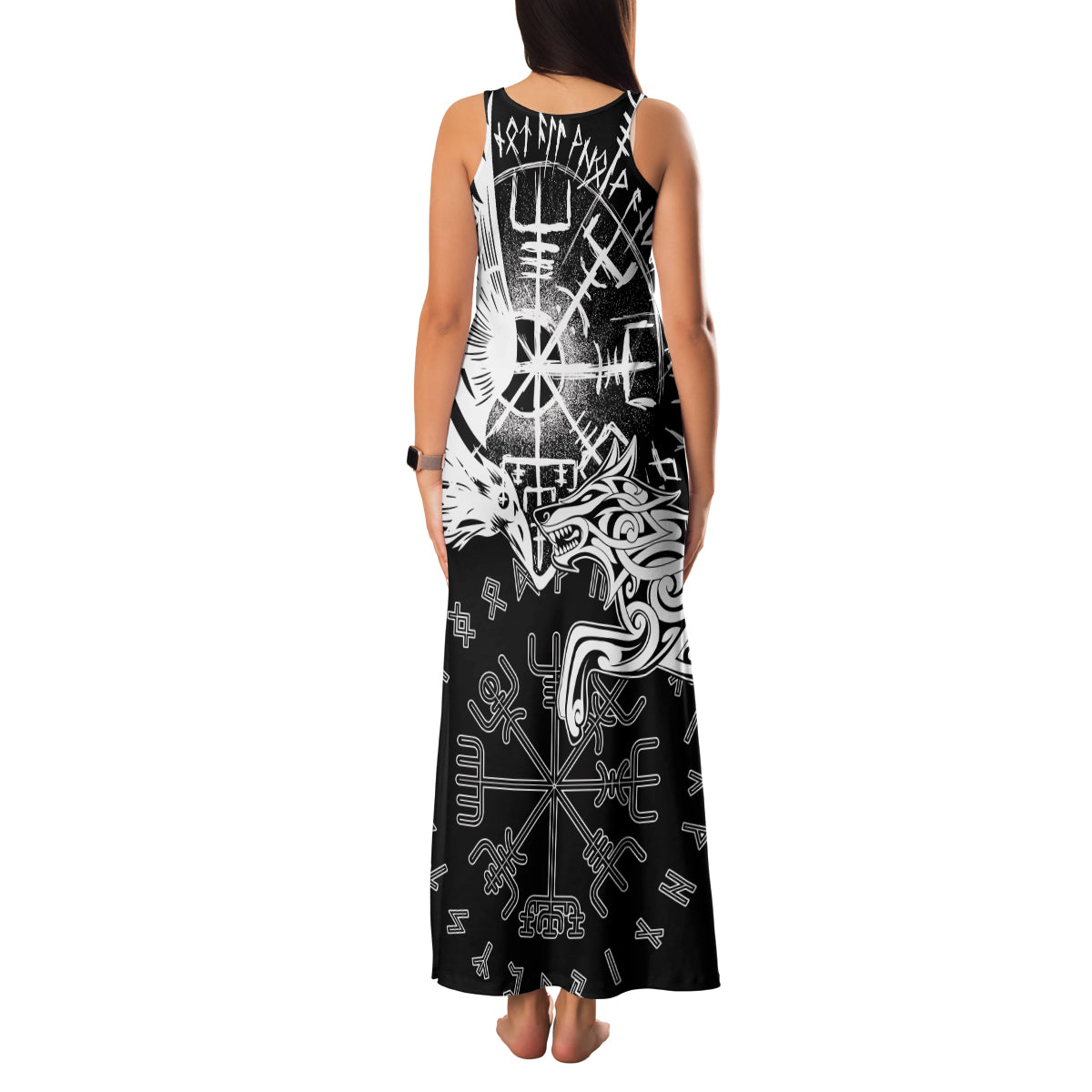 Vikings Raven and Wolf Family Matching Tank Maxi Dress and Hawaiian Shirt with Aegishjalmur Unique - Wonder Print Shop