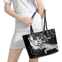 Vikings Raven and Wolf Leather Tote Bag with Aegishjalmur Unique - Wonder Print Shop