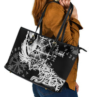 Vikings Raven and Wolf Leather Tote Bag with Aegishjalmur Unique - Wonder Print Shop