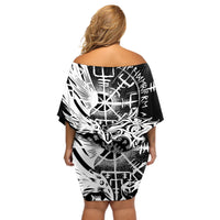 Vikings Raven and Wolf Off Shoulder Short Dress with Aegishjalmur Unique - Wonder Print Shop