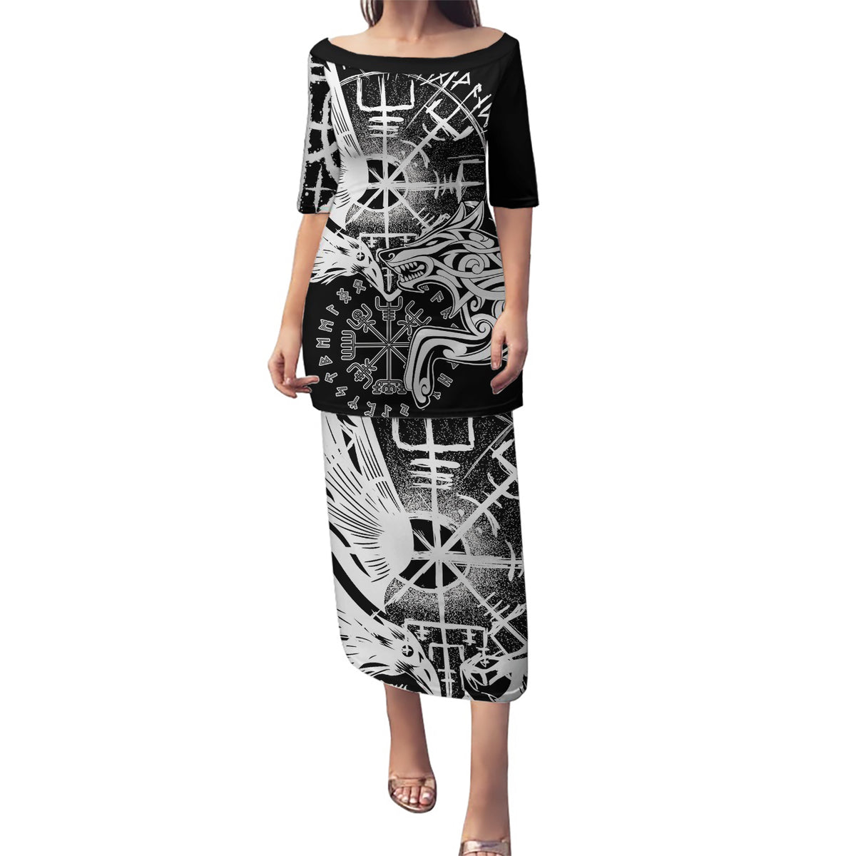 Vikings Raven and Wolf Puletasi with Aegishjalmur Unique - Wonder Print Shop