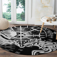 Vikings Raven and Wolf Round Carpet with Aegishjalmur Unique