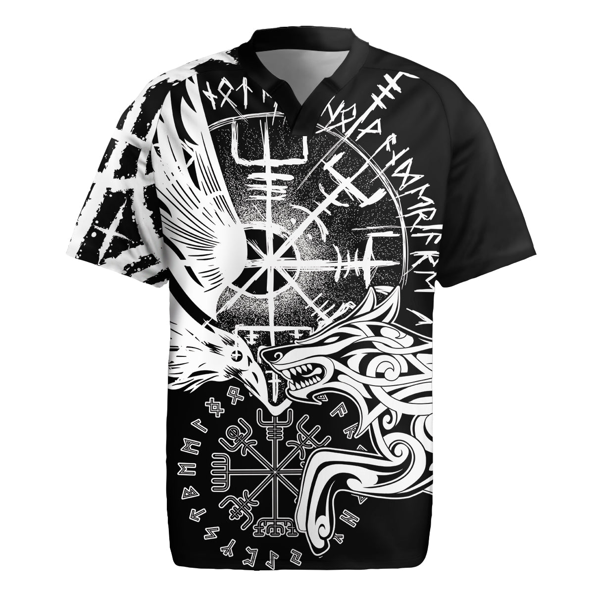 Vikings Raven and Wolf Rugby Jersey with Aegishjalmur Unique - Wonder Print Shop
