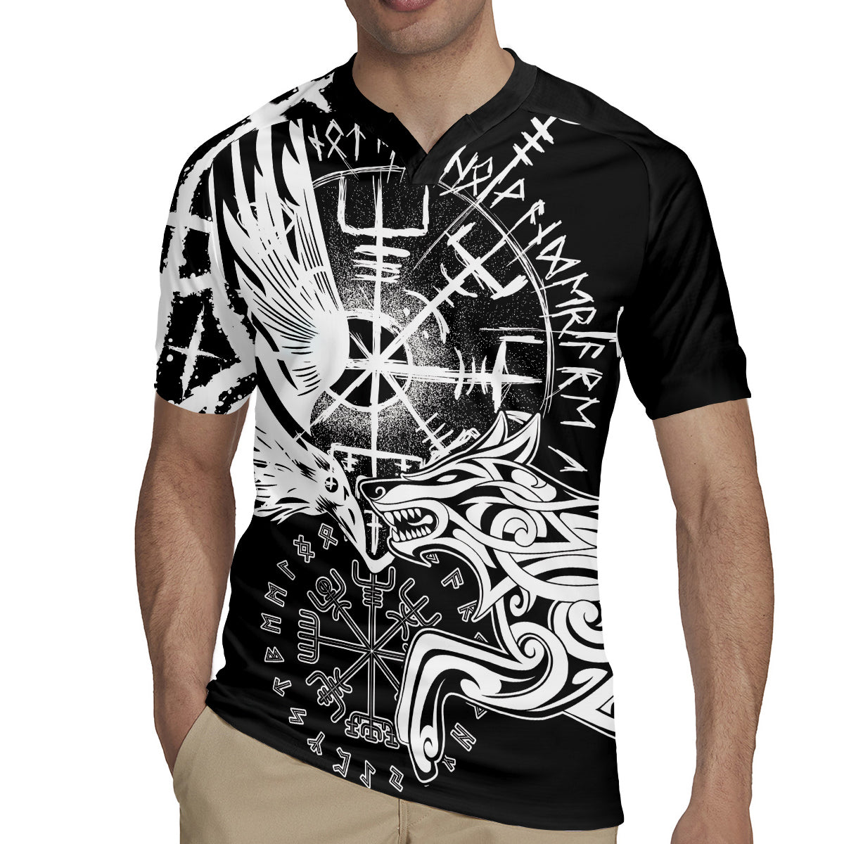 Vikings Raven and Wolf Rugby Jersey with Aegishjalmur Unique - Wonder Print Shop