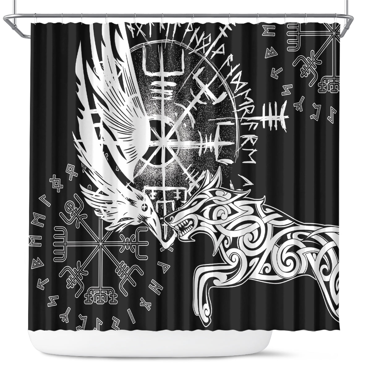 Vikings Raven and Wolf Shower Curtain with Aegishjalmur Unique