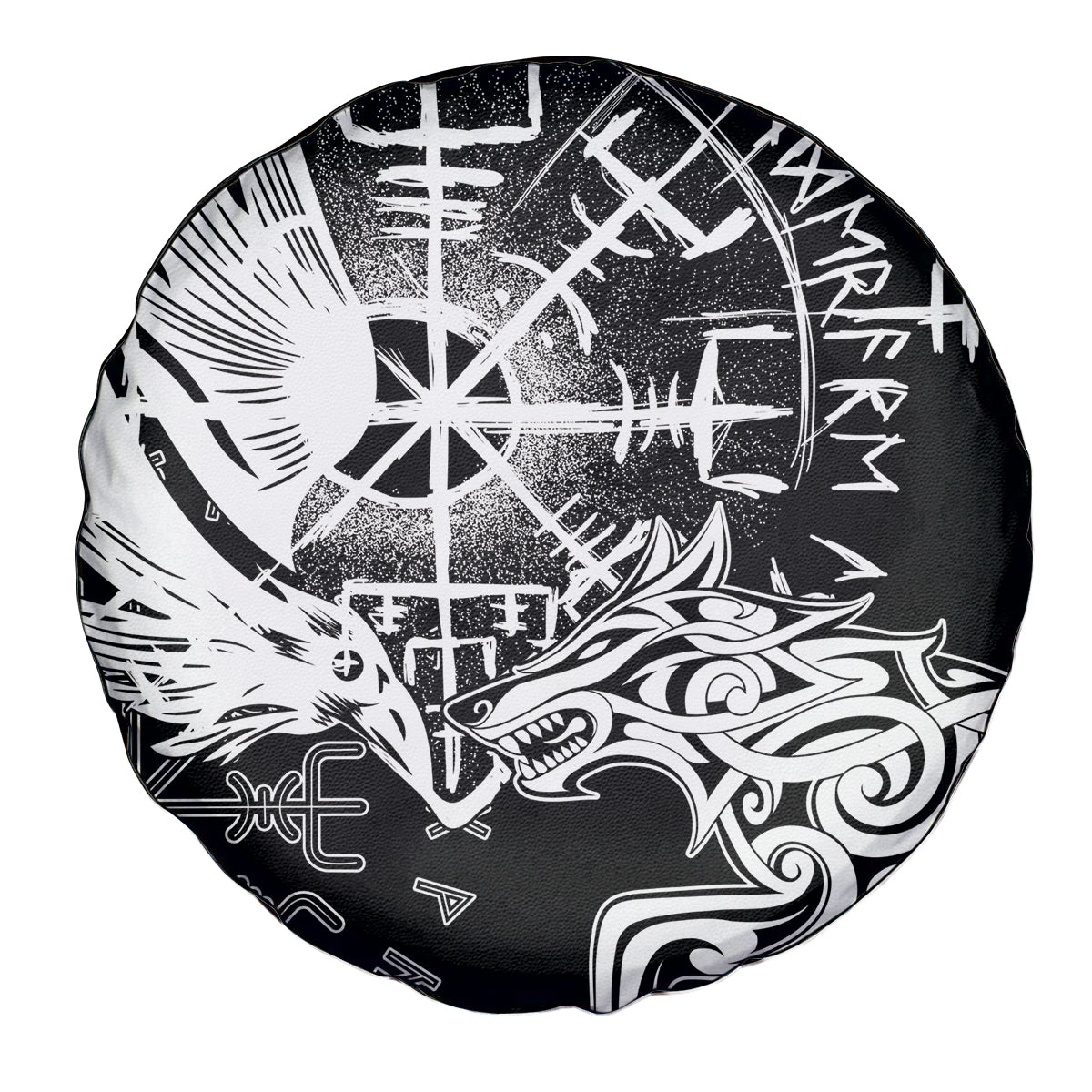 Vikings Raven and Wolf Spare Tire Cover with Aegishjalmur Unique - Wonder Print Shop