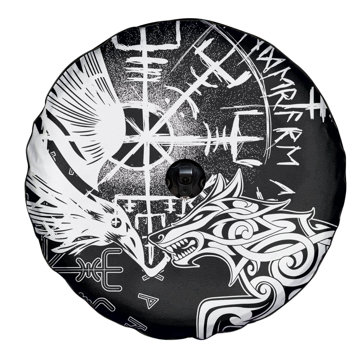 Vikings Raven and Wolf Spare Tire Cover with Aegishjalmur Unique - Wonder Print Shop