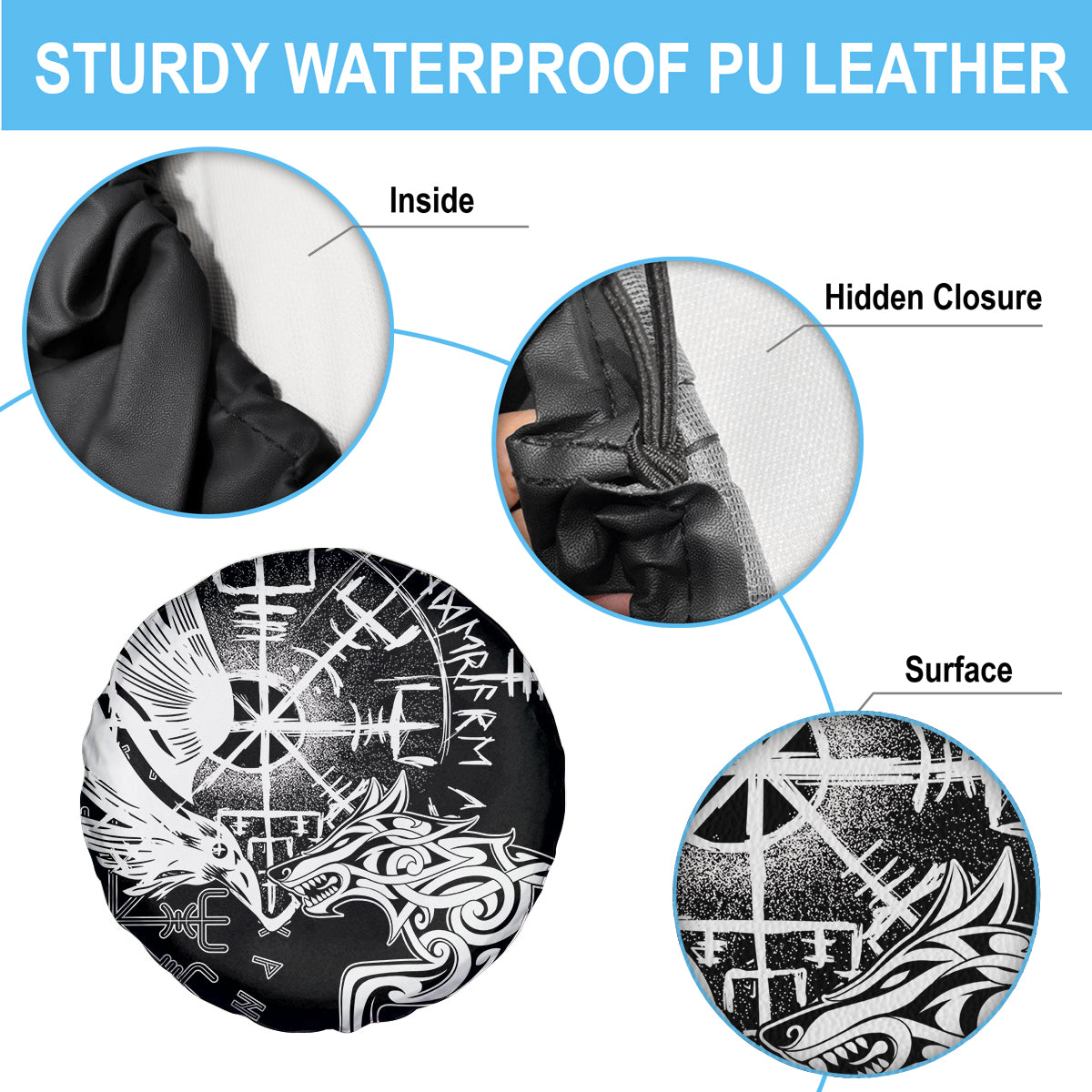 Vikings Raven and Wolf Spare Tire Cover with Aegishjalmur Unique - Wonder Print Shop