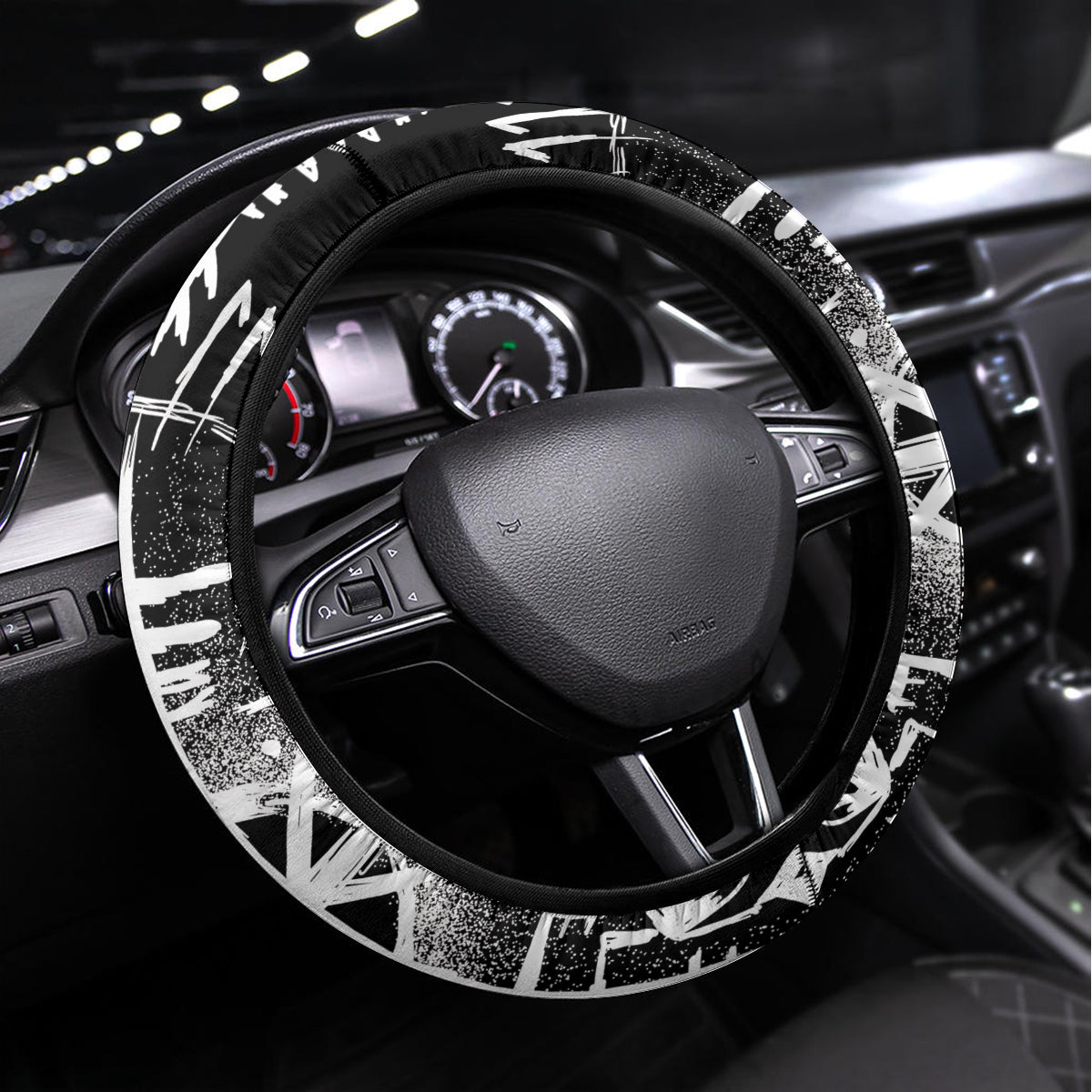 Vikings Raven and Wolf Steering Wheel Cover with Aegishjalmur Unique - Wonder Print Shop