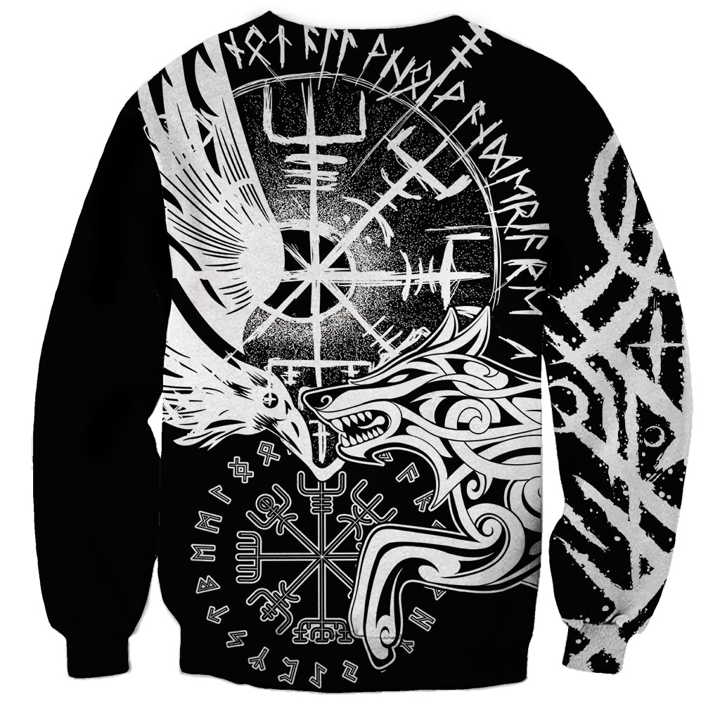 Vikings Raven and Wolf Sweatshirt with Aegishjalmur Unique - Wonder Print Shop