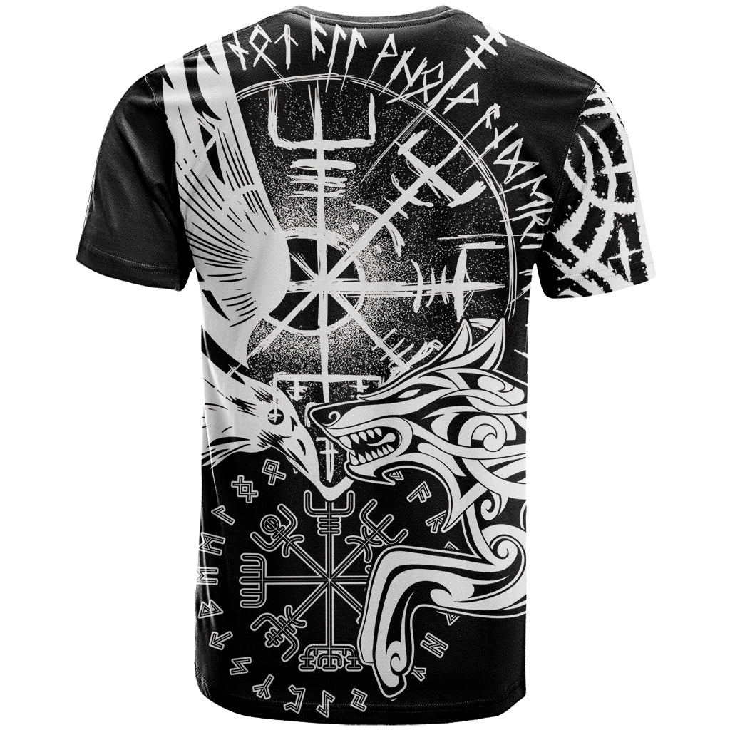 Vikings Raven and Wolf T Shirt with Aegishjalmur Unique - Wonder Print Shop