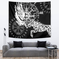 Vikings Raven and Wolf Tapestry with Aegishjalmur Unique - Wonder Print Shop