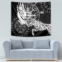 Vikings Raven and Wolf Tapestry with Aegishjalmur Unique - Wonder Print Shop