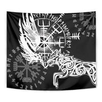 Vikings Raven and Wolf Tapestry with Aegishjalmur Unique - Wonder Print Shop