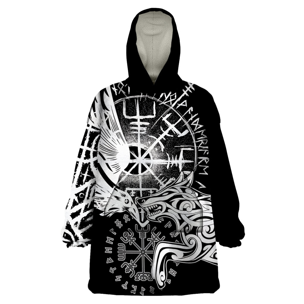 Vikings Raven and Wolf Wearable Blanket Hoodie with Aegishjalmur Unique - Wonder Print Shop