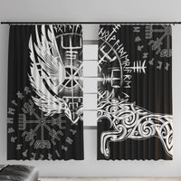 Vikings Raven and Wolf Window Curtain with Aegishjalmur Unique - Wonder Print Shop