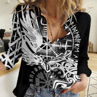 Vikings Raven and Wolf Women Casual Shirt with Aegishjalmur Unique - Wonder Print Shop