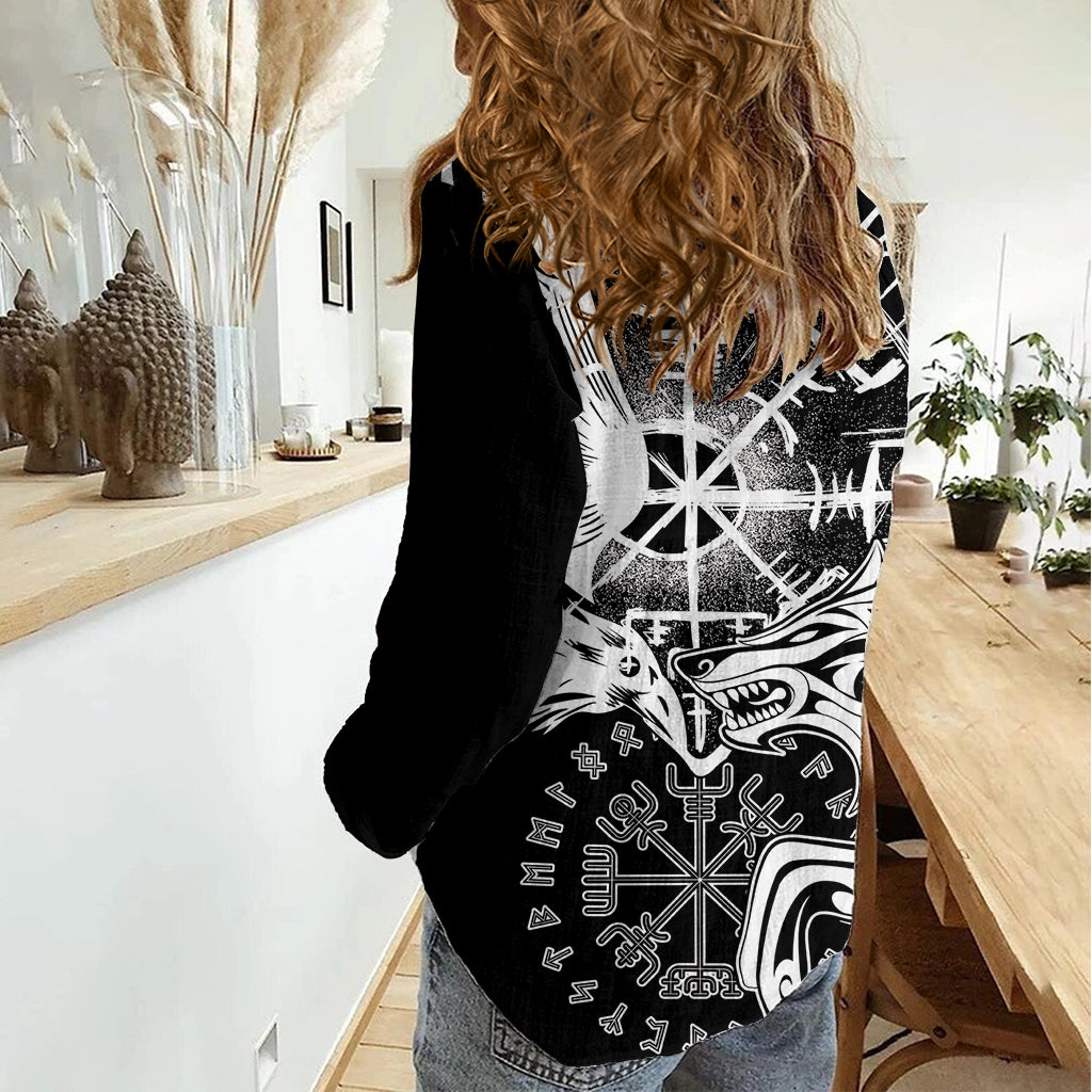 Vikings Raven and Wolf Women Casual Shirt with Aegishjalmur Unique - Wonder Print Shop
