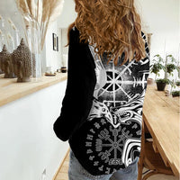 Vikings Raven and Wolf Women Casual Shirt with Aegishjalmur Unique - Wonder Print Shop