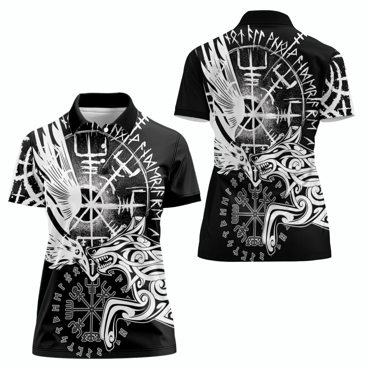 Vikings Raven and Wolf Women Polo Shirt with Aegishjalmur Unique - Wonder Print Shop