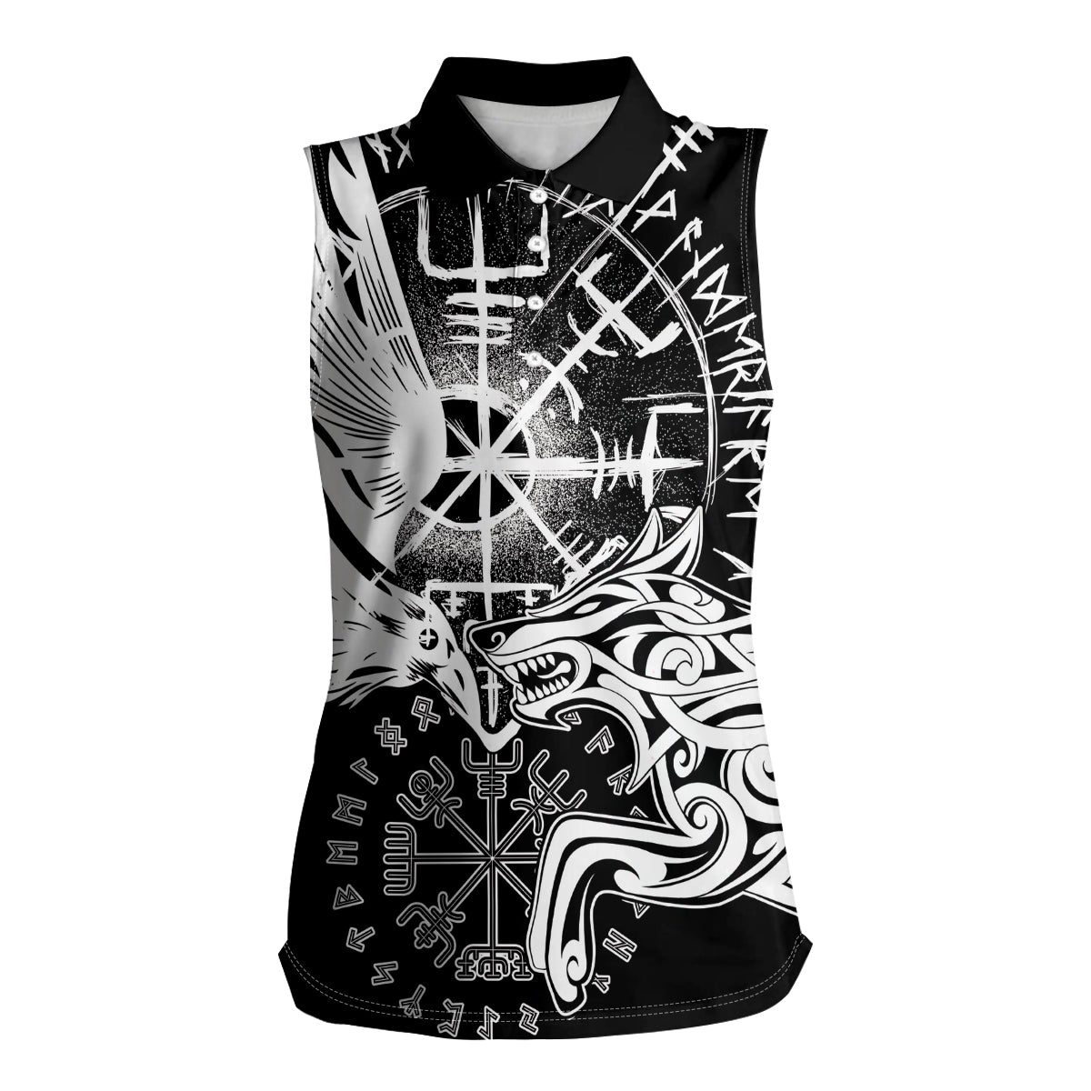 Vikings Raven and Wolf Women Sleeveless Polo Shirt with Aegishjalmur Unique - Wonder Print Shop