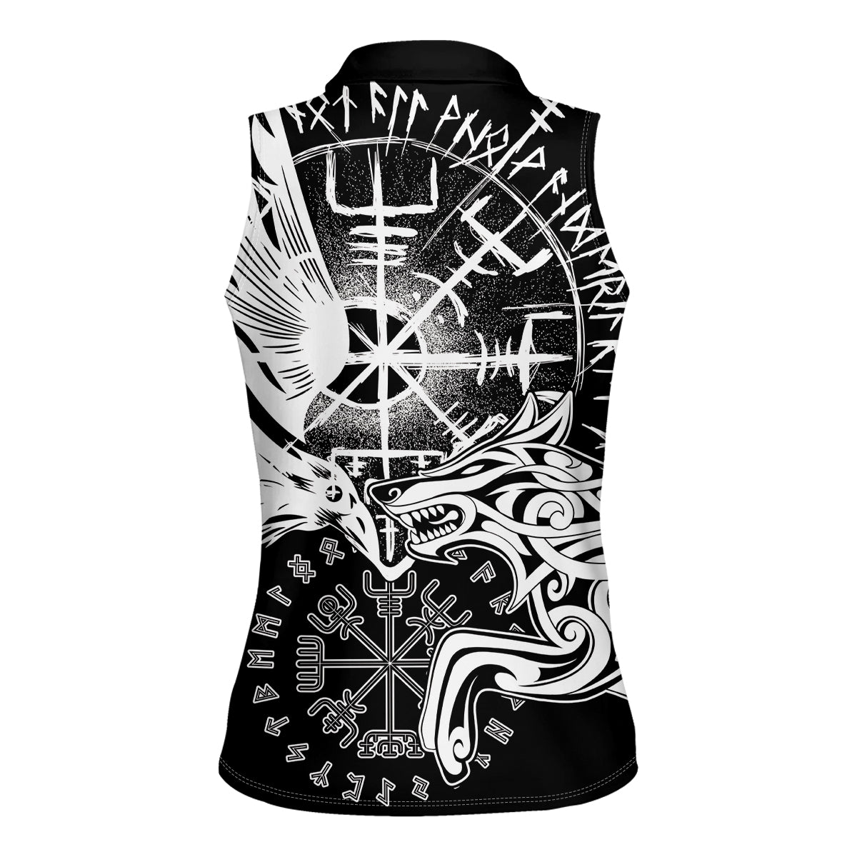 Vikings Raven and Wolf Women Sleeveless Polo Shirt with Aegishjalmur Unique - Wonder Print Shop