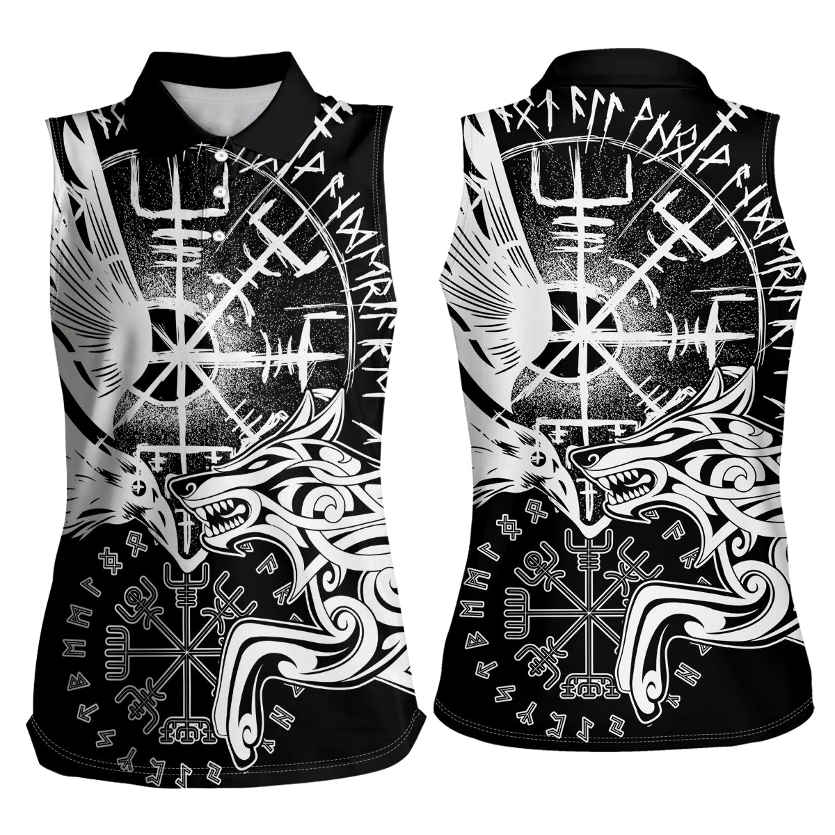 Vikings Raven and Wolf Women Sleeveless Polo Shirt with Aegishjalmur Unique - Wonder Print Shop