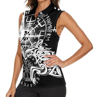 Vikings Raven and Wolf Women Sleeveless Polo Shirt with Aegishjalmur Unique - Wonder Print Shop