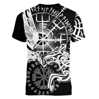 Vikings Raven and Wolf Women V-Neck T-Shirt with Aegishjalmur Unique - Wonder Print Shop