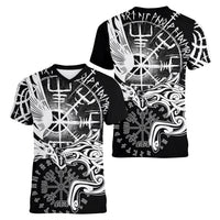 Vikings Raven and Wolf Women V-Neck T-Shirt with Aegishjalmur Unique - Wonder Print Shop