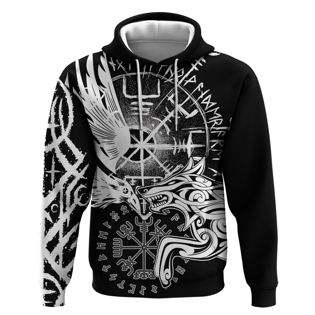 Vikings Raven and Wolf Zip Hoodie with Aegishjalmur Unique - Wonder Print Shop