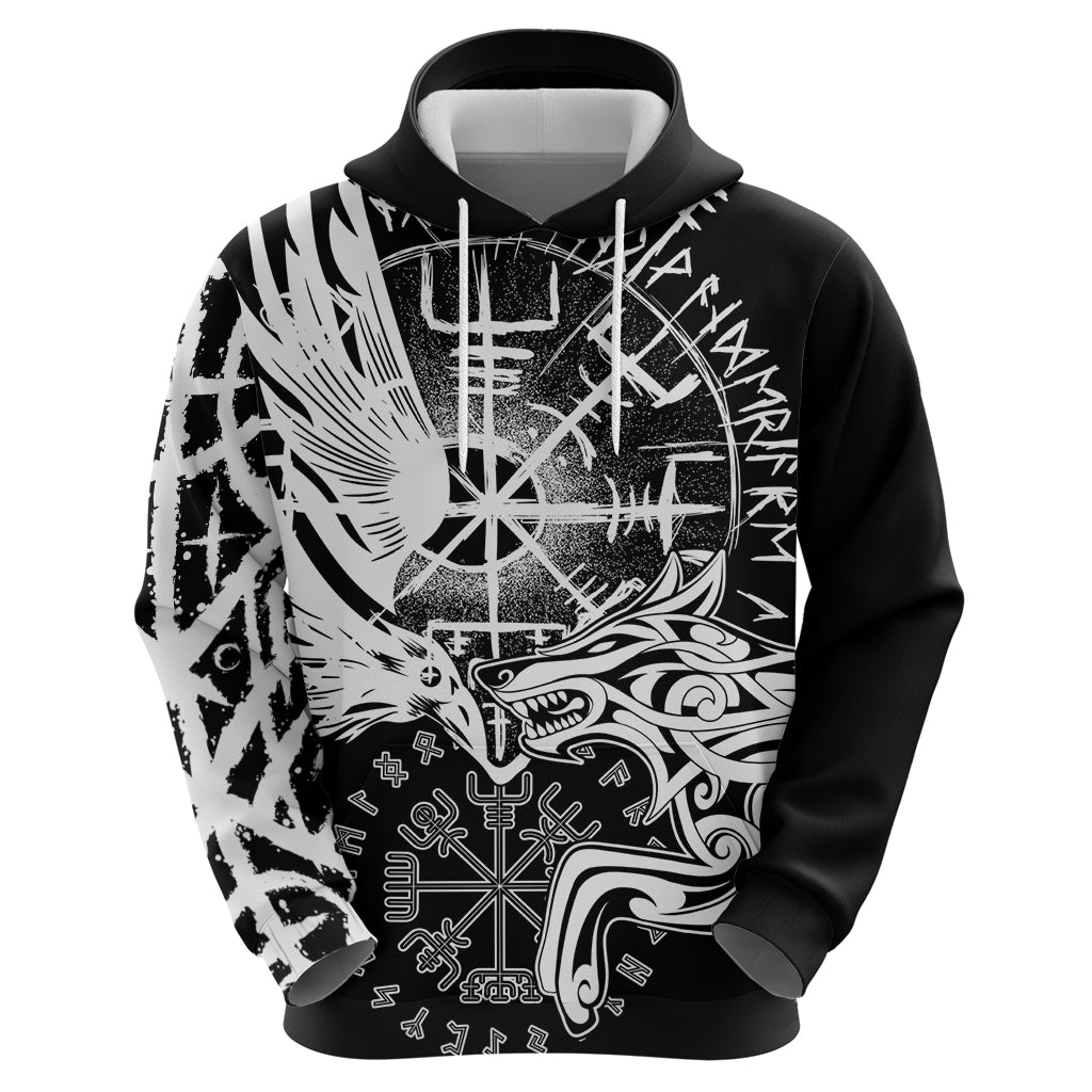 Vikings Raven and Wolf Zip Hoodie with Aegishjalmur Unique - Wonder Print Shop