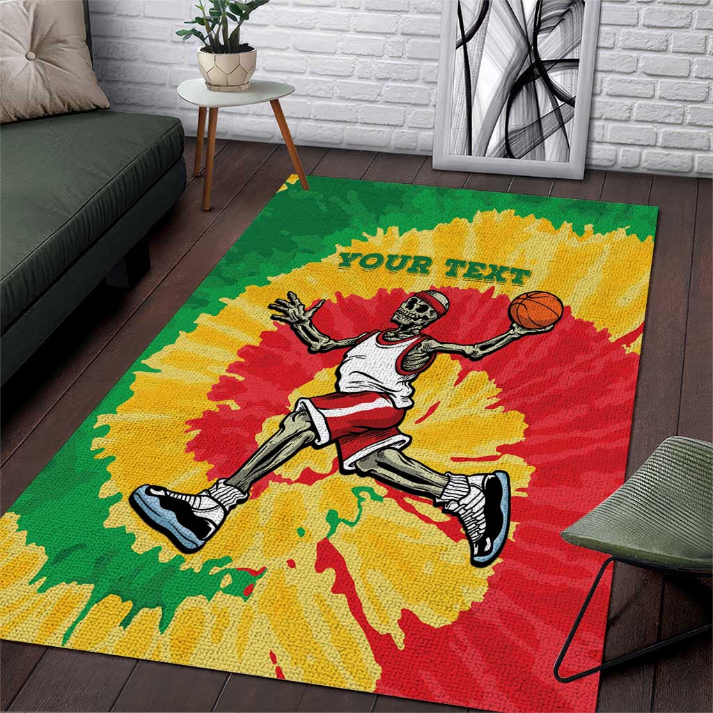 Lithuania Basketball Skeleton Personalized Area Rug Skullman Lithuania Tie Dye