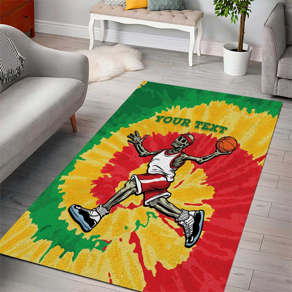 Lithuania Basketball Skeleton Personalized Area Rug Skullman Lithuania Tie Dye