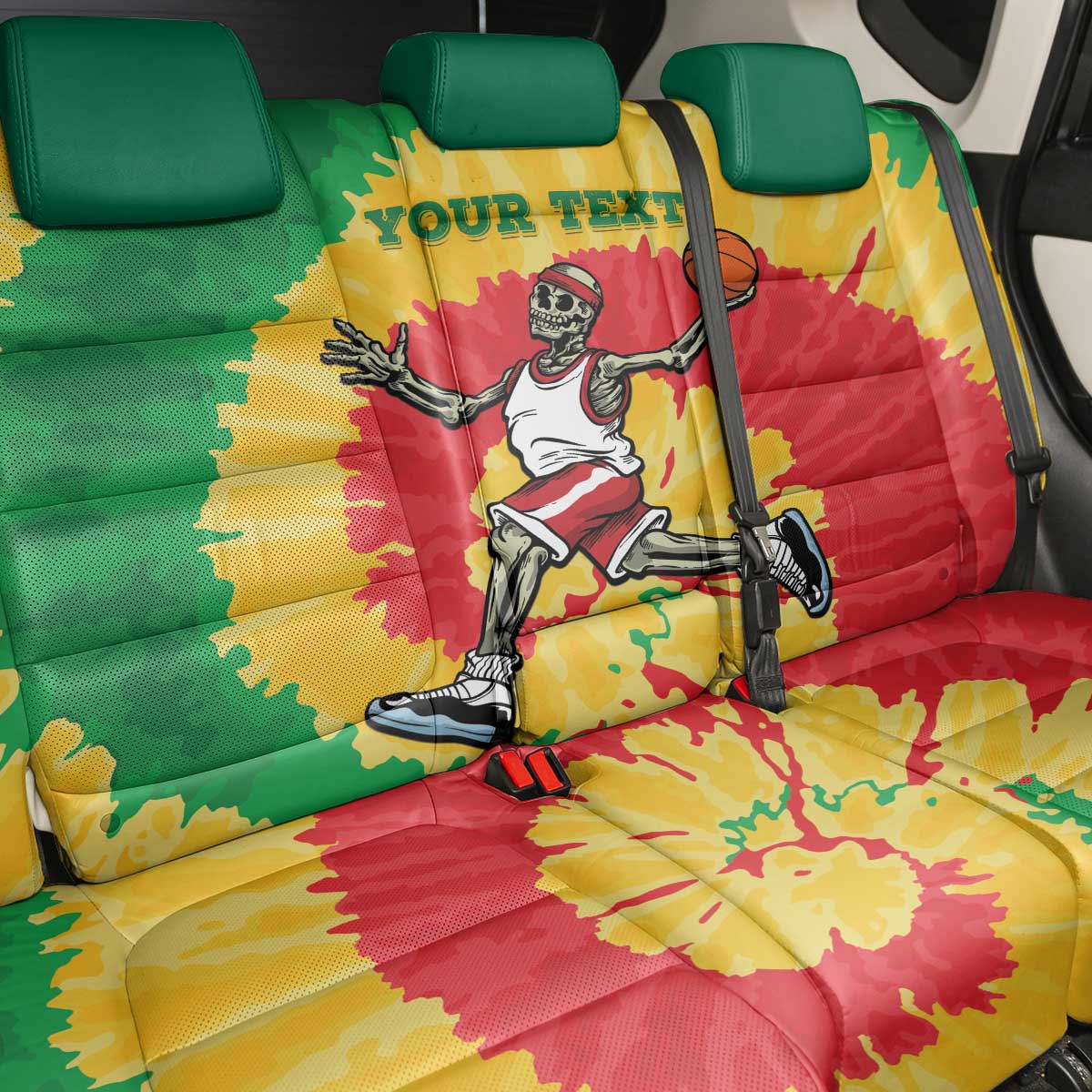 Lithuania Basketball Skeleton Personalized Back Car Seat Cover Skullman Lithuania Tie Dye