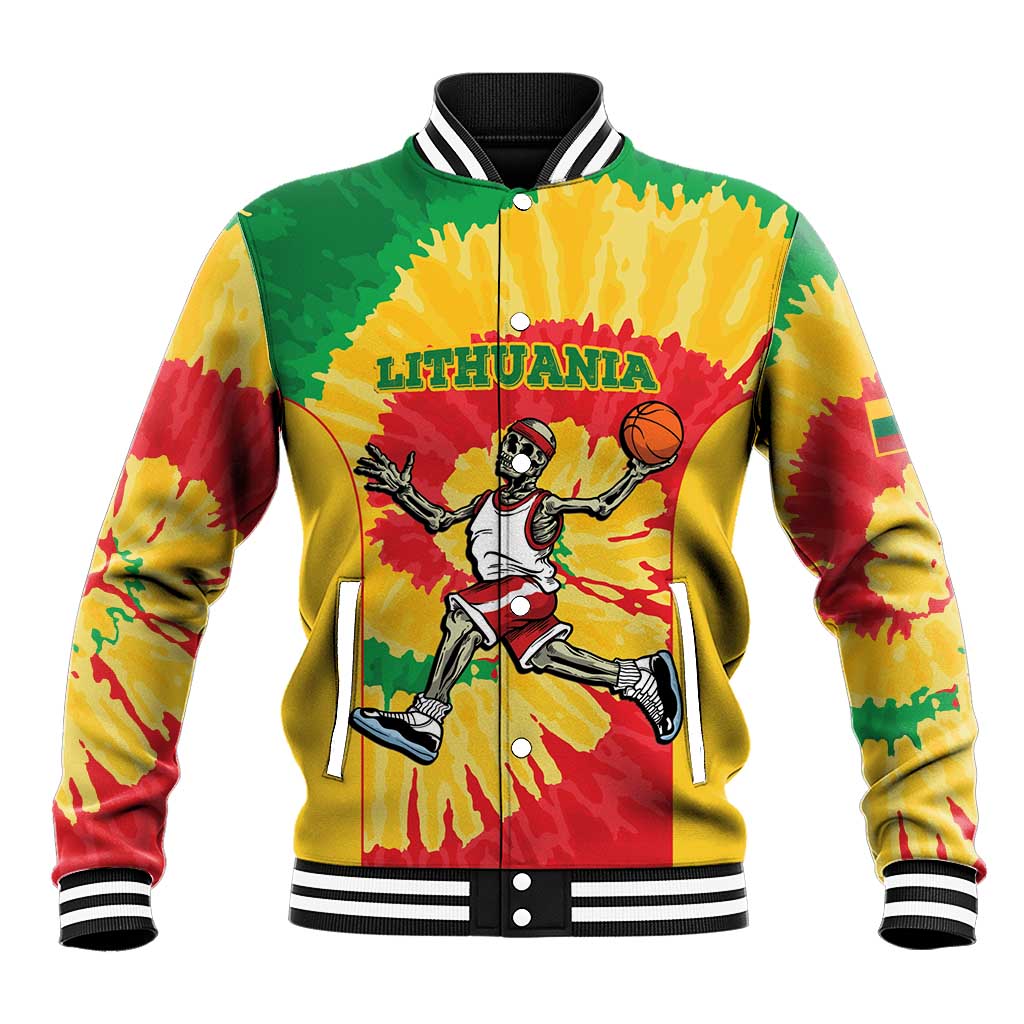Lithuania Basketball Skeleton Personalized Baseball Jacket Skullman Lithuania Tie Dye