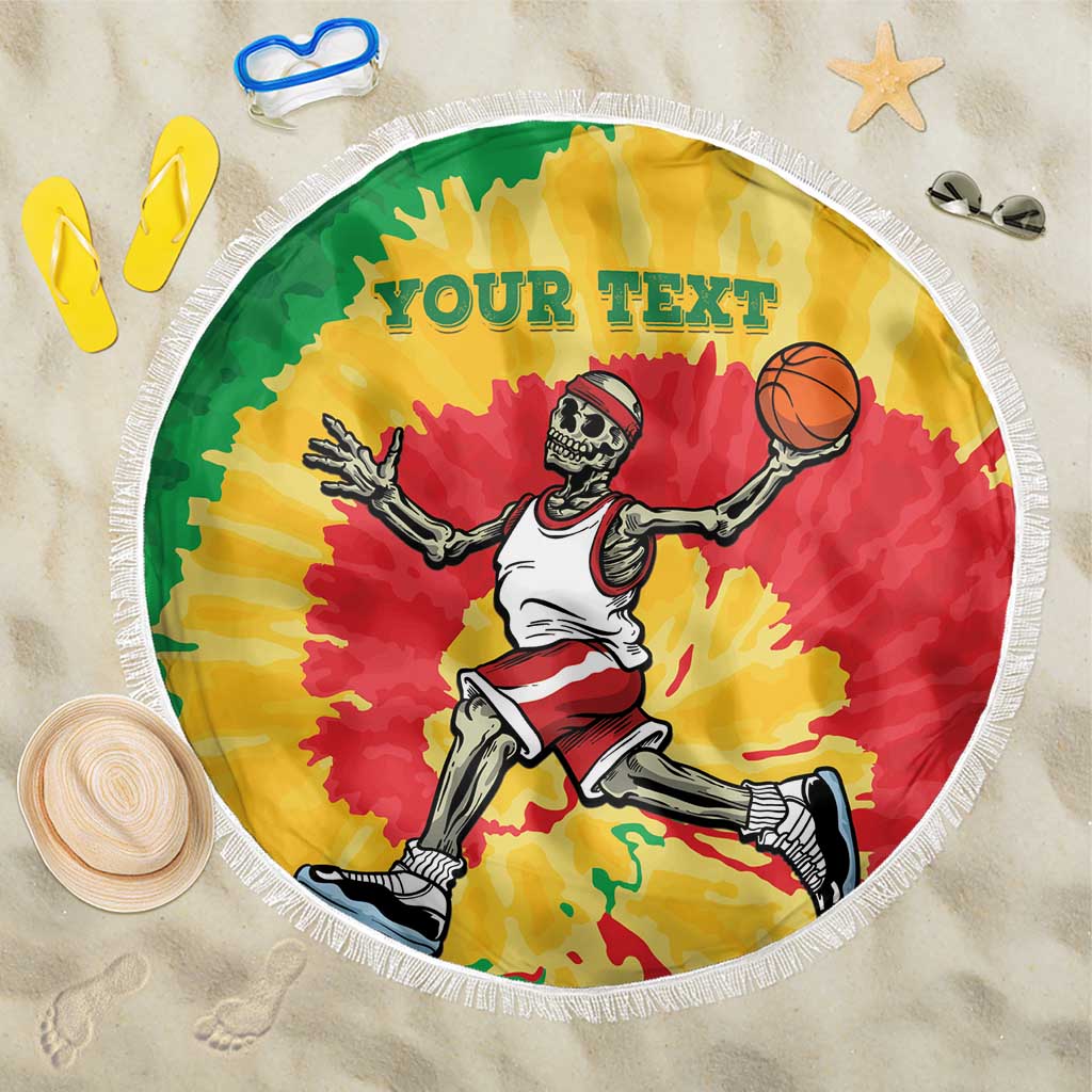 Lithuania Basketball Skeleton Personalized Beach Blanket Skullman Lithuania Tie Dye