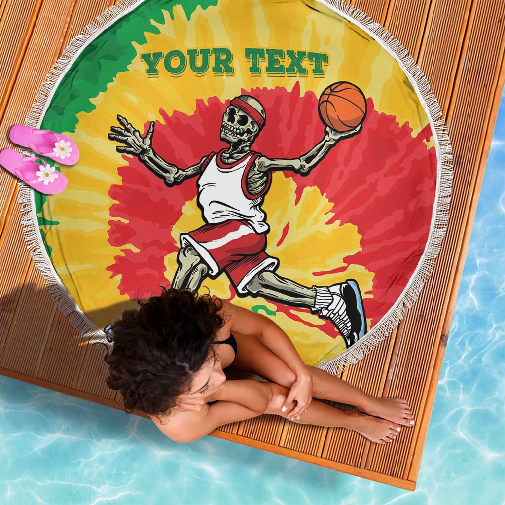Lithuania Basketball Skeleton Personalized Beach Blanket Skullman Lithuania Tie Dye