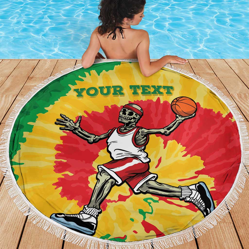 Lithuania Basketball Skeleton Personalized Beach Blanket Skullman Lithuania Tie Dye