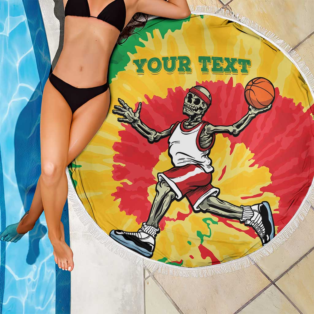 Lithuania Basketball Skeleton Personalized Beach Blanket Skullman Lithuania Tie Dye