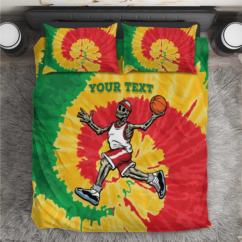 Lithuania Basketball Skeleton Personalized Bedding Set Skullman Lithuania Tie Dye